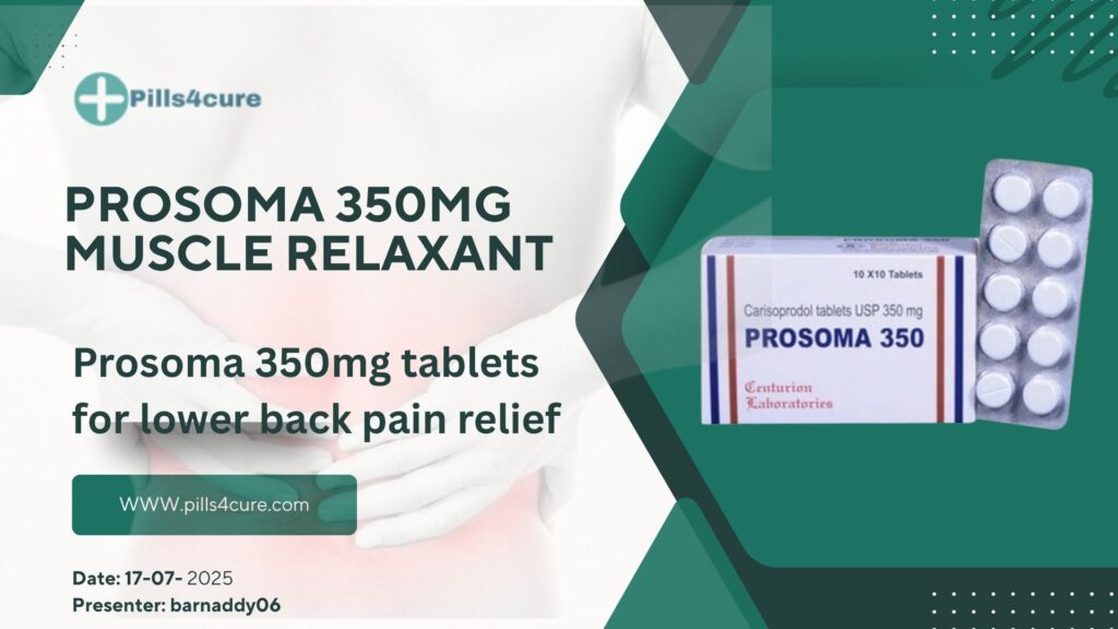 Prosoma 350mg (Carisoprodol) 10 tablets in blister pack a lower back pain relief.